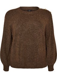 Strikbluse med knapdetalje, Brun
