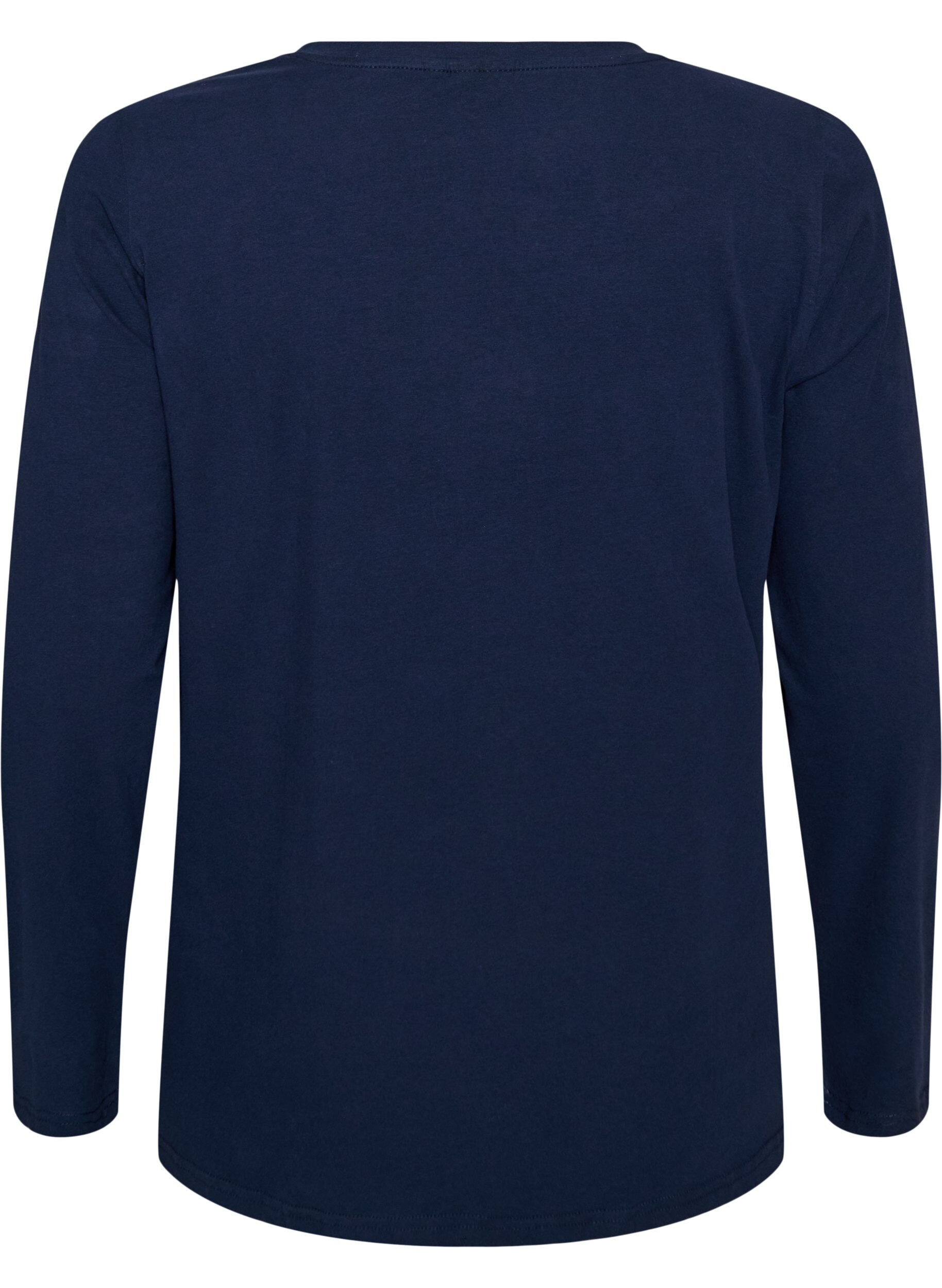 ZizziBasis jerseybluse med lange &aelig;rmer, Bl&aring;, Packshot image number 1