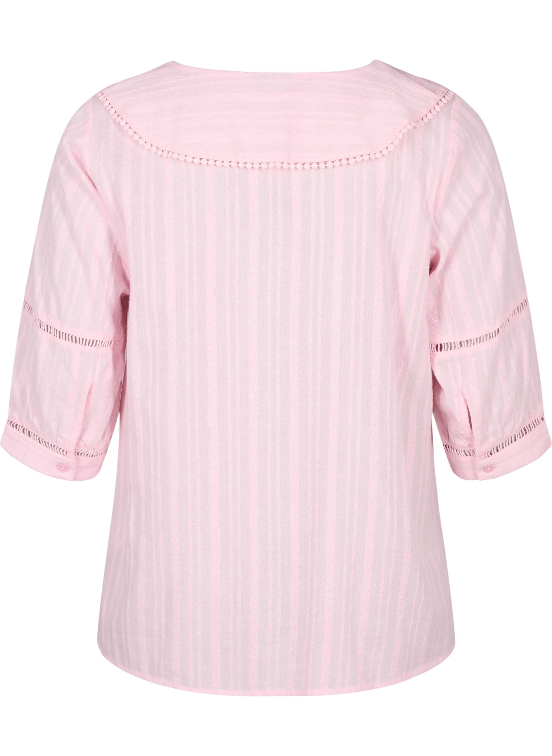 Zizzi Bluse i bomulds-viskose mix med 3/4 &aelig;rmer, Almond Blossom, Packshot image number 1