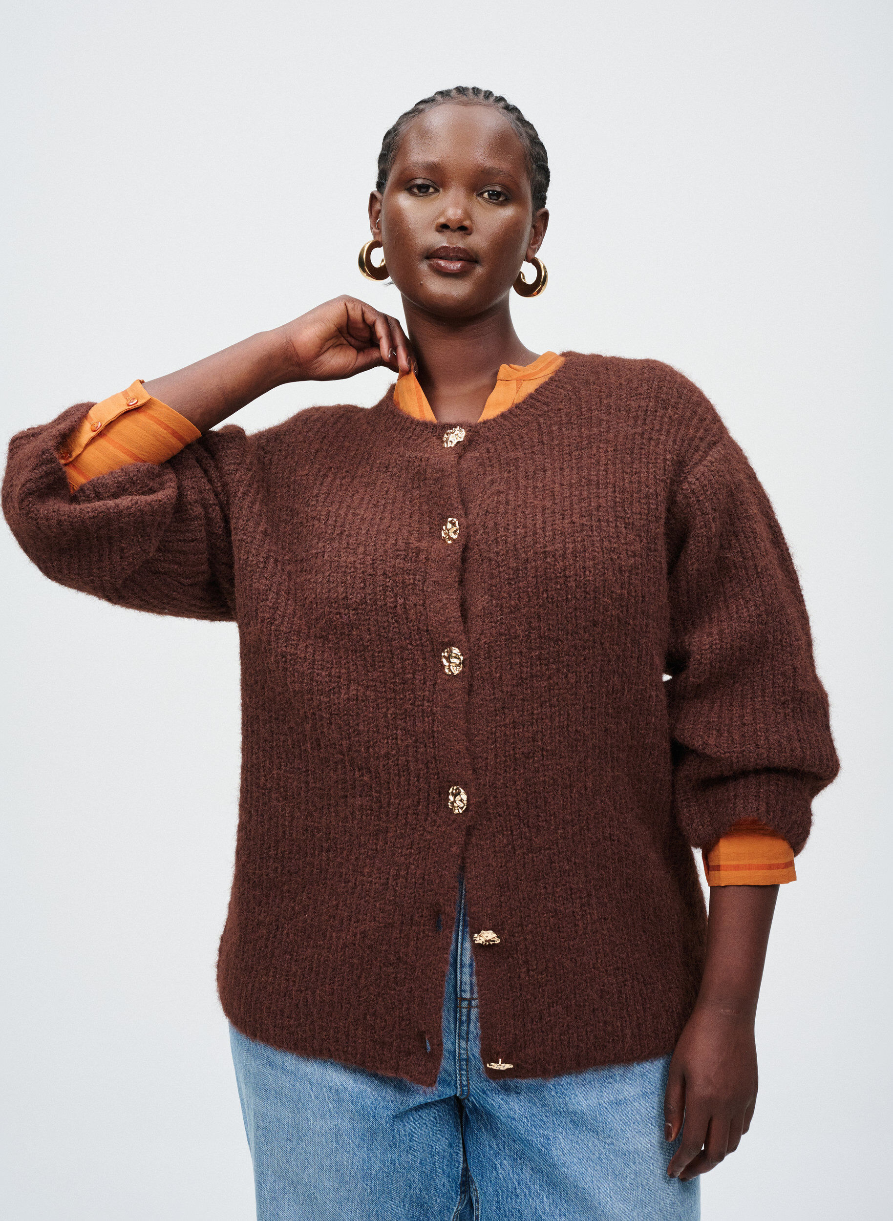 Zizzi Bluse med lodrette striber., Orange, Image image number 0