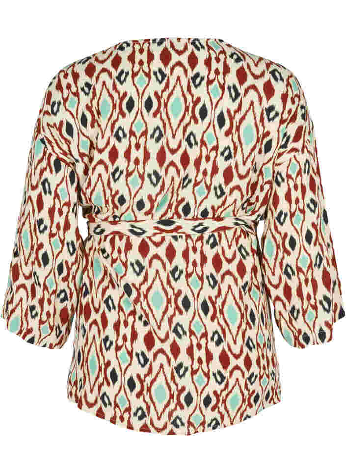 Printet viskose kimono med bindebånd, Angora AOP, Packshot image number 1