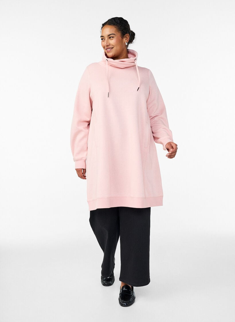 Kort sweatkjole med h&oslash;j krave og lommer, Lyser&oslash;d, Model image number 1