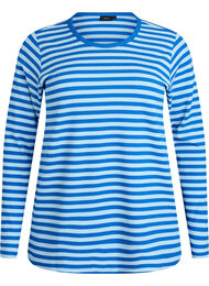 Stribet bluse med lange &aelig;rmer, Bl&aring;