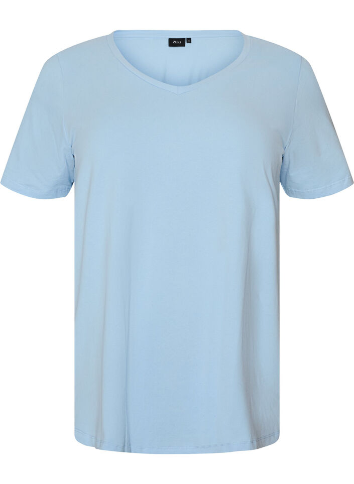 Ensfarvet basis t-shirt i bomuld, Bl&aring;, Packshot image number 0