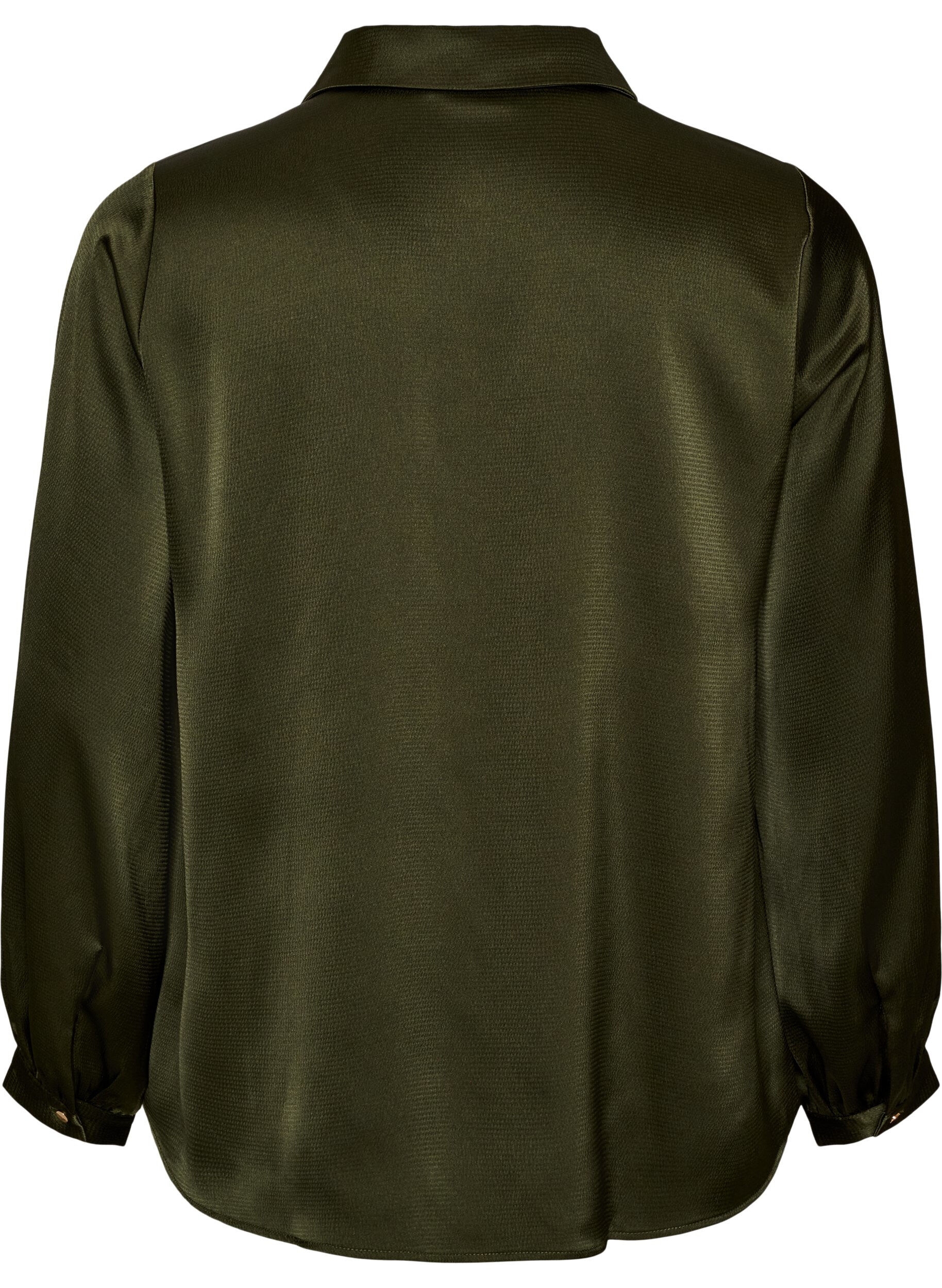 ZizziBluse med skjortekrave og V-hals, Gr&oslash;n, Packshot image number 1