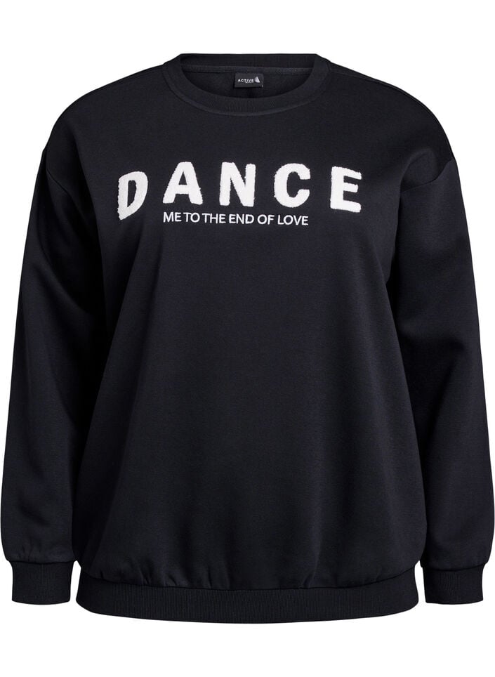 Sweatshirt med tekst i frotté, Sort, Packshot image number 0