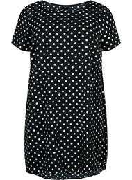 Kjole med print og korte ærmer, Black w. Dots