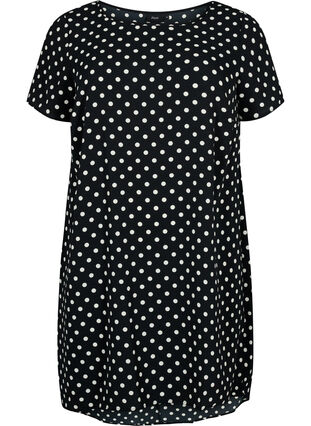 Kjole med print og korte ærmer, Black w. Dots, Packshot image number 0