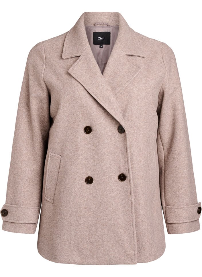 Kort frakke med dobbeltradet knaplukning, Beige, Packshot image number 0