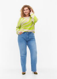 Straight fit jeans med rå kanter, Medium Blue, Model