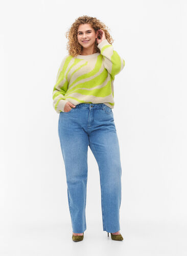 Straight fit jeans med rå kanter, Medium Blue, Model image number 0