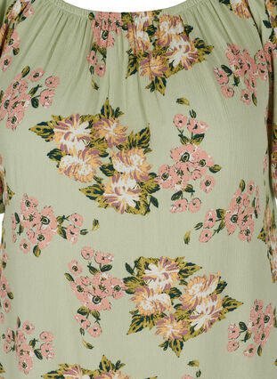 Kortærmet viskose bluse med blomsterprint, Light Green April, Packshot image number 2