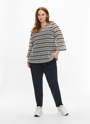 Crochet bluse med 3/4 ærmer, Black White, Model image number 2