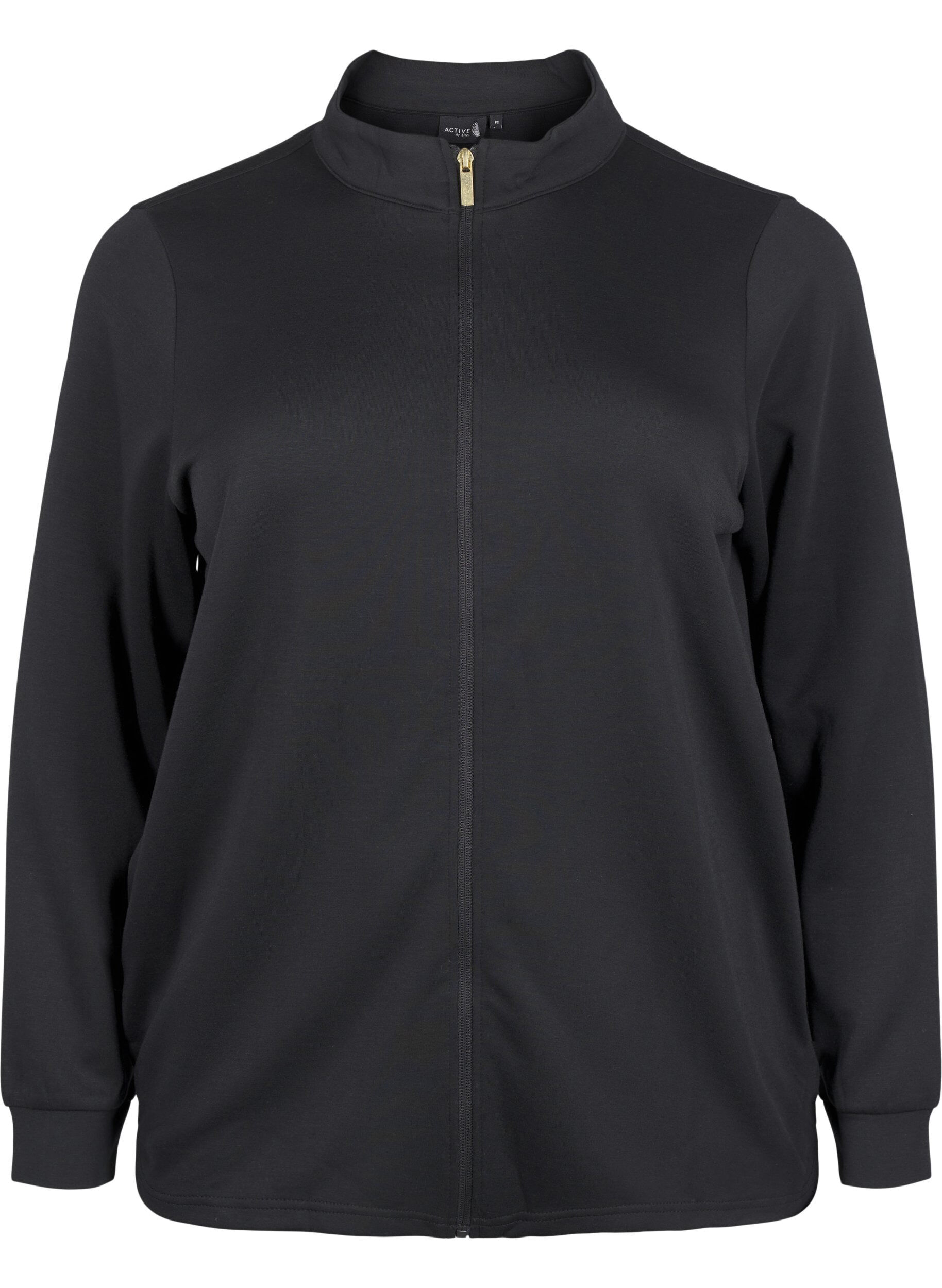 Zizzi Sporty cardigan med lynl&aring;s og lommer, Black, Packshot image number 0