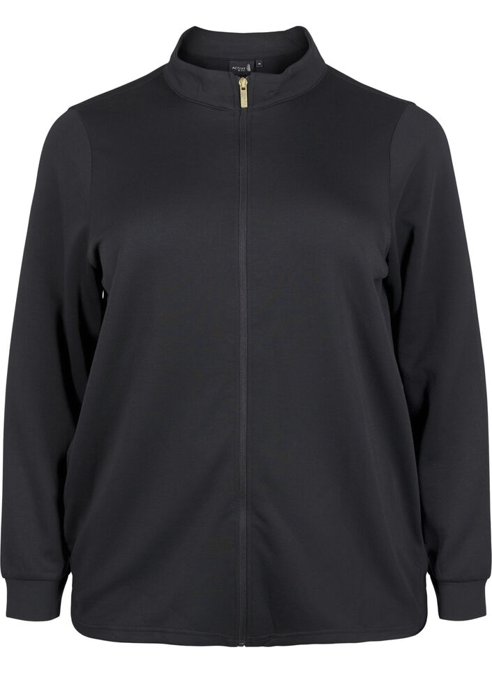 Sporty cardigan med lynlås og lommer, Black, Packshot image number 0