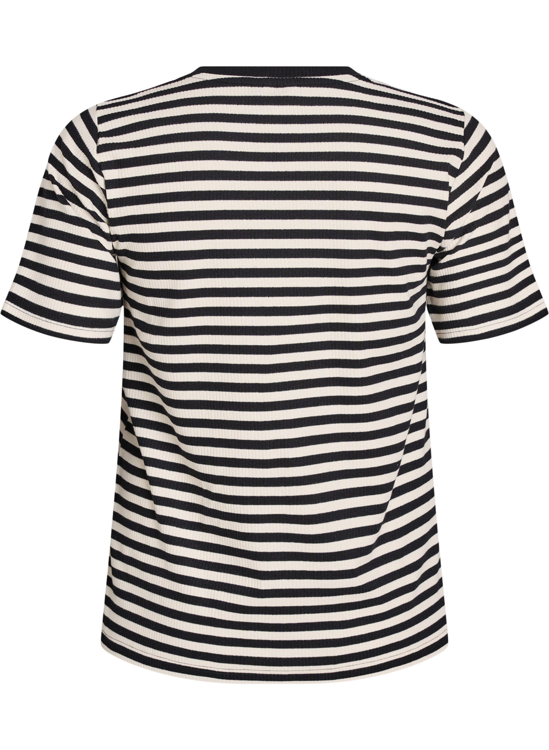 ZizziStribet t-shirt med ribstruktur, Sort, Packshot image number 1