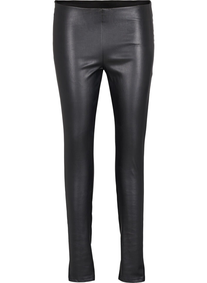 Leggings med imiteret læder, Black, Packshot image number 0