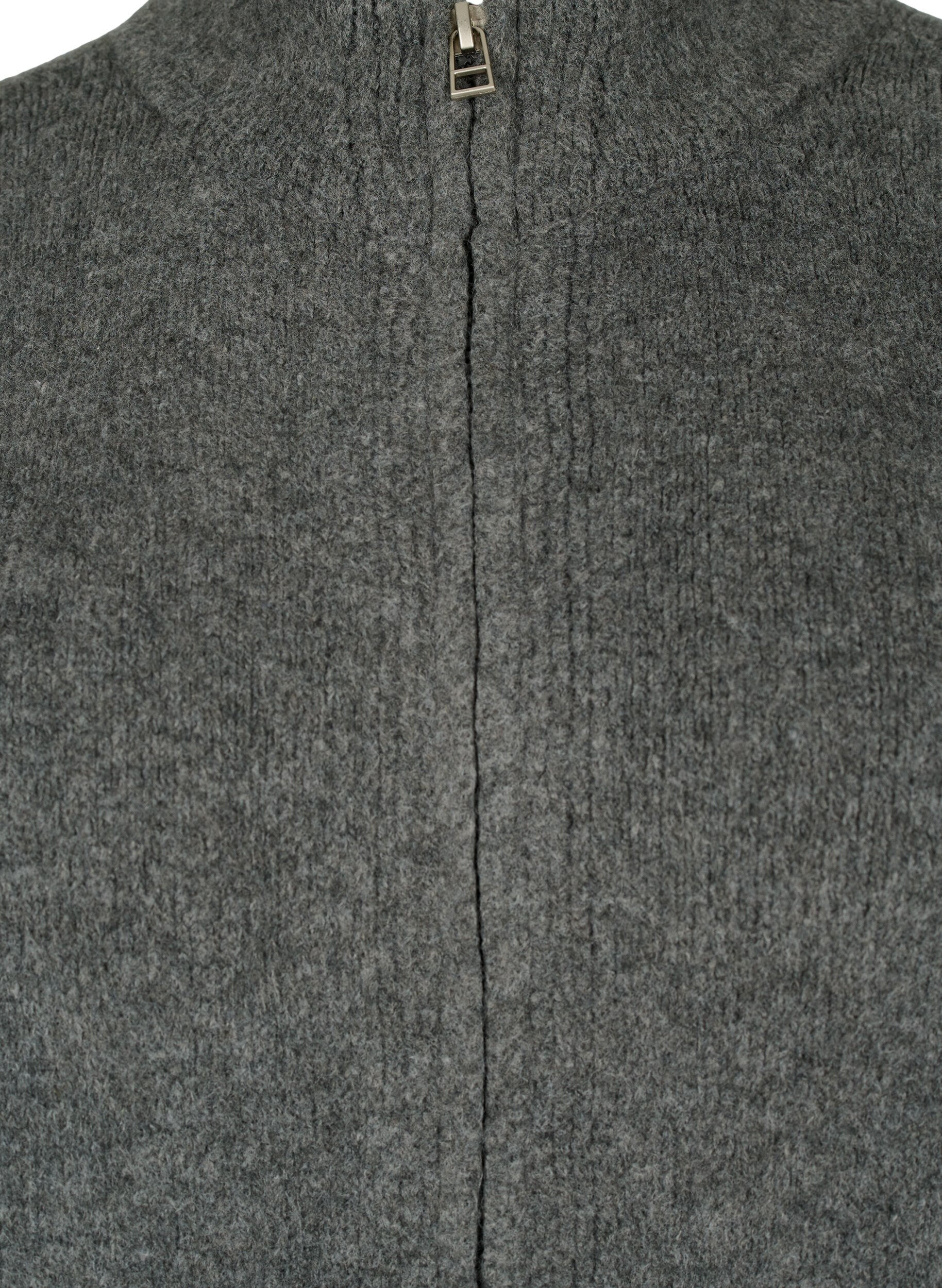 Zizzi Strikket cardigan med lynl&aring;s og lommer, Dark Grey Melange, Packshot image number 2