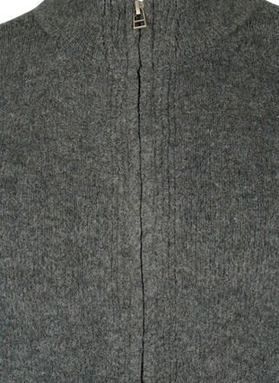 Strikket cardigan med lynlås og lommer, Dark Grey Melange, Packshot image number 2
