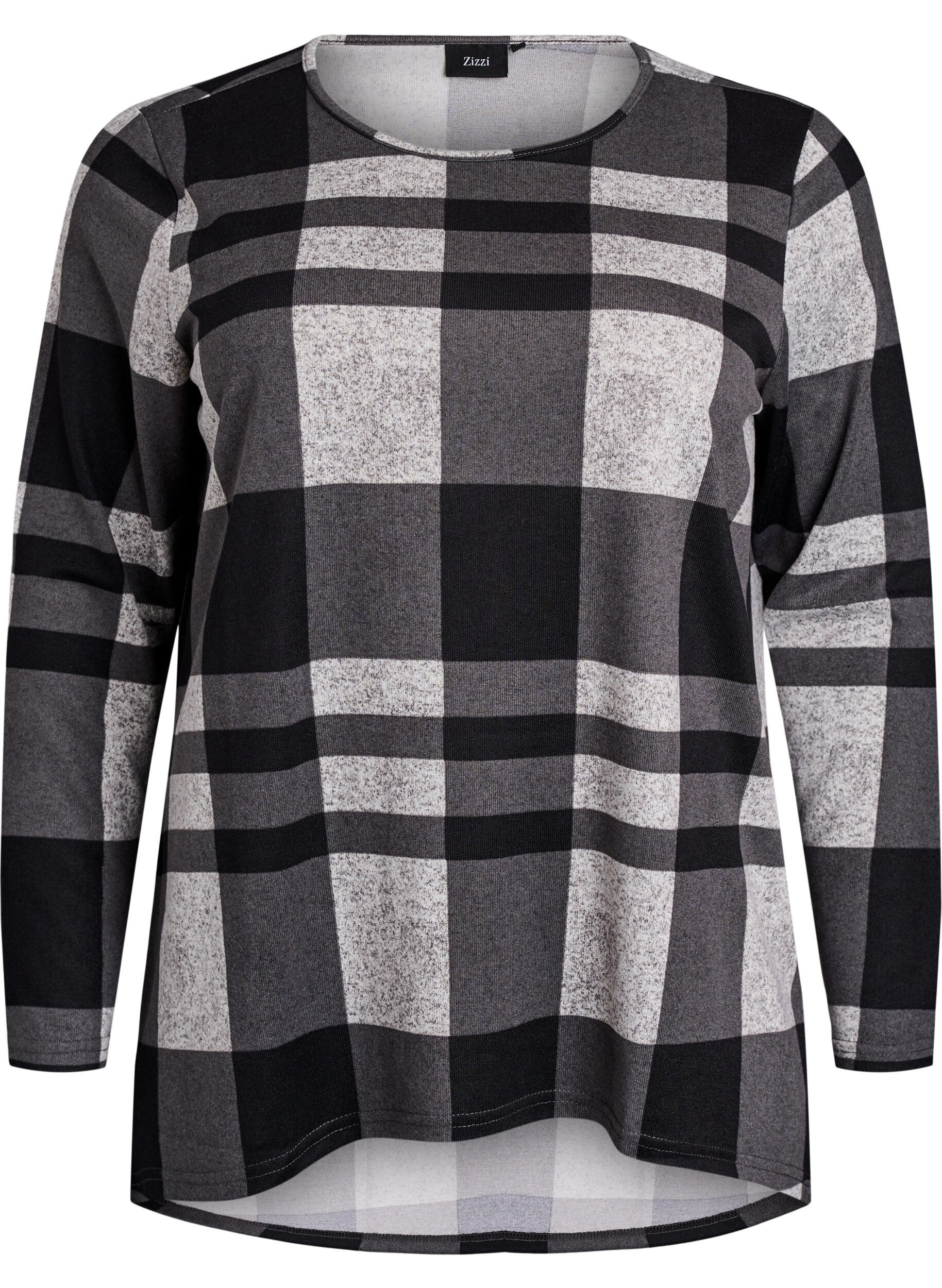 Zizzi M&oslash;nstret bluse med lange &aelig;rmer, Gr&aring;, Packshot image number 0