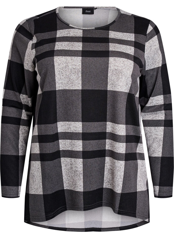 Mønstret bluse med lange ærmer, Grå, Packshot image number 0