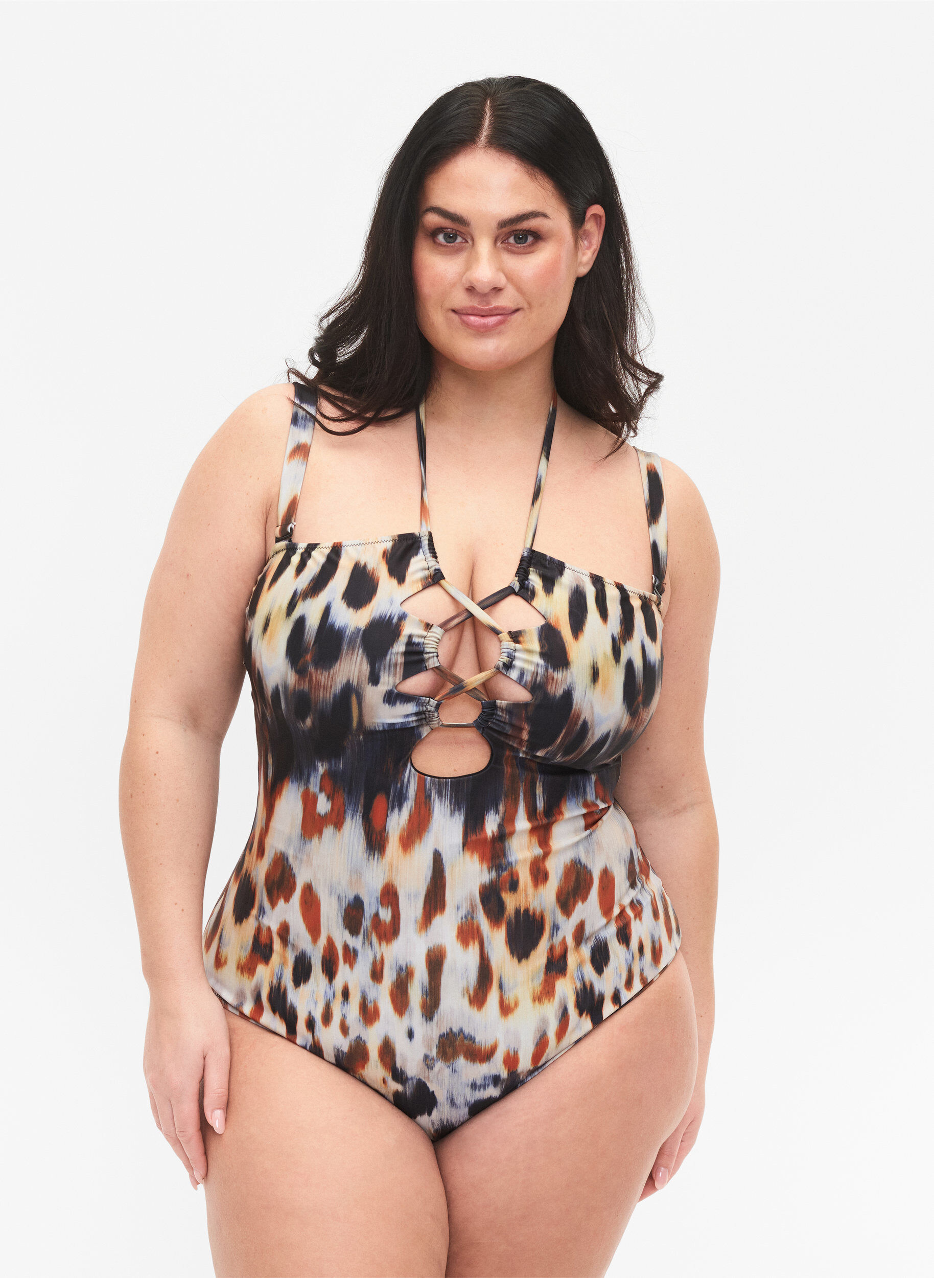 ZizziPrintet badedragt med aftagelige stropper, Abstract Leopard, Model image number 0