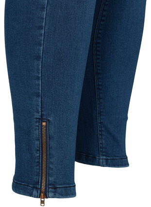 Cropped Amy jeans med høj talje og lynlås, Dark blue denim, Packshot image number 3