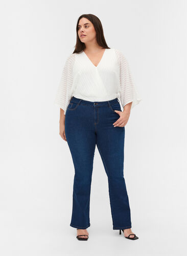 Højtaljet Ellen bootcut jeans, Dark blue denim, Model image number 0