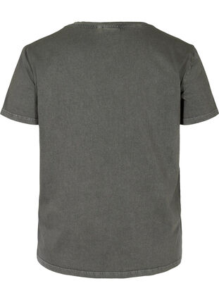 Kortærmet acid wash t-shirt med tryk, Dark grey acid wash, Packshot image number 1