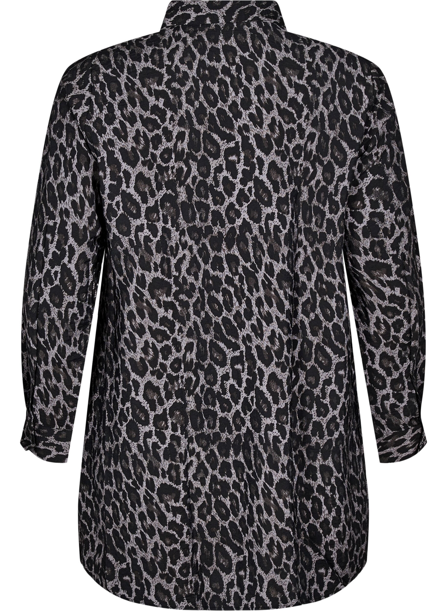 Zizzi Lang skjorte med leopardprint, Gr&aring;, Packshot image number 1