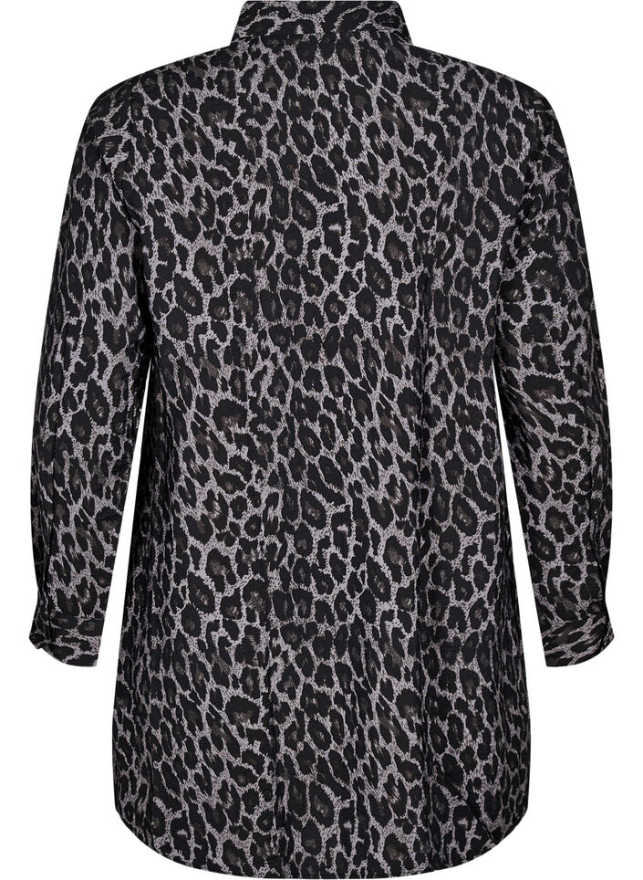 Lang skjorte med leopardprint, Grå, Packshot image number 1