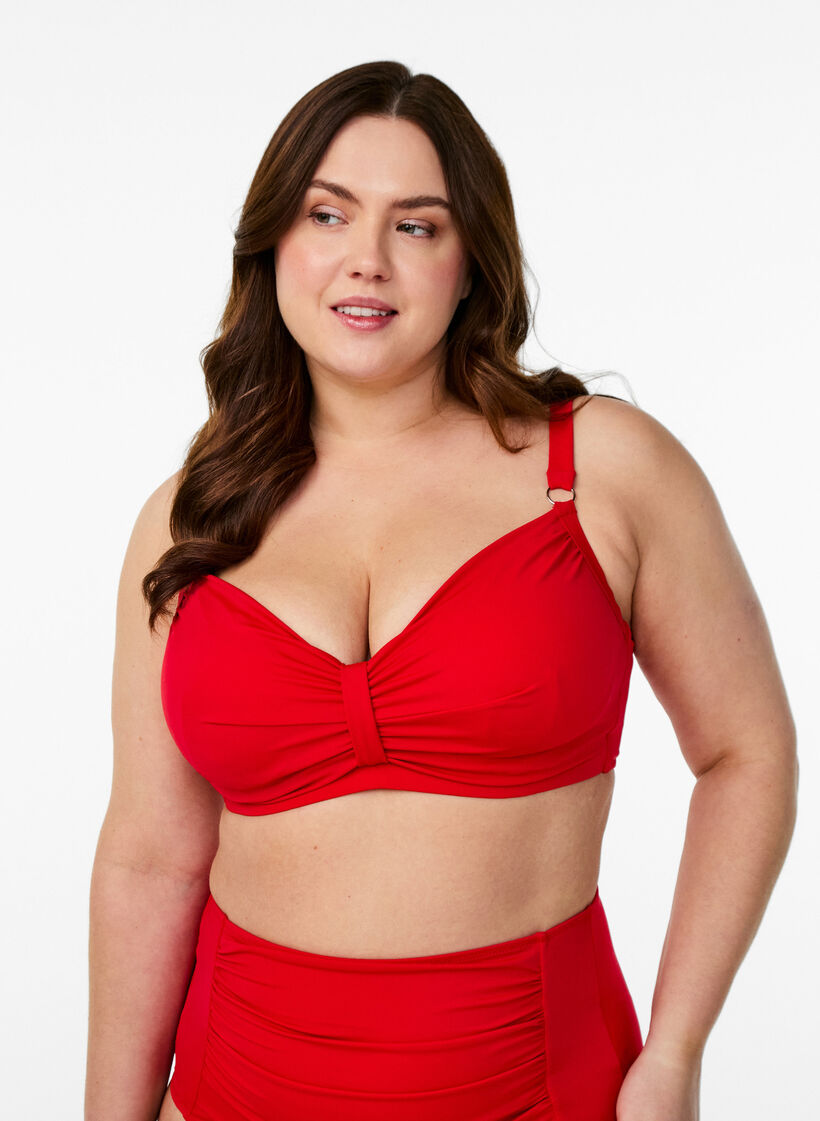 Bikini bøjle bh med draperinger, Rød, Model image number 0