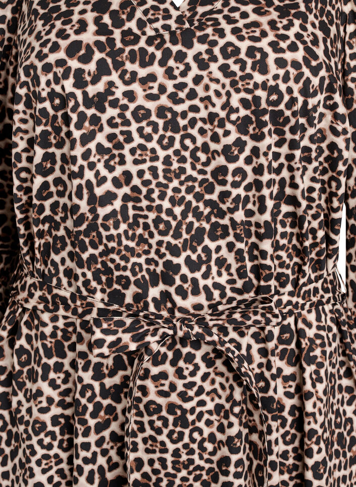 Kjole i økologisk bomuld med bindebælte, Brun, Packshot image number 2