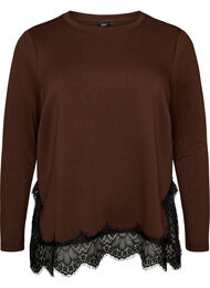 Jerseybluse med blondekant, Brun