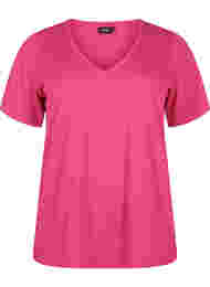 FLASH - T-shirt med v-hals, Raspberry Rose