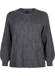 Strikbluse med hulmønster, Dark Grey Melange