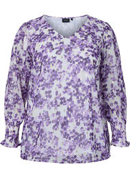 Blomstret bluse med lange ærmer og v-hals, Beige/Purple Flower