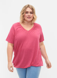 Meleret t-shirt med elastikkant, Beetroot Purple Mél, Model