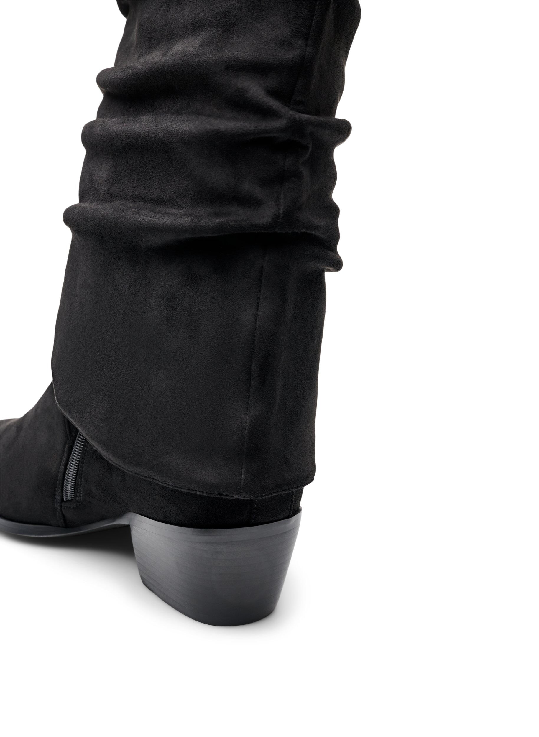 ZizziLang st&oslash;vle i ruskindslook med aftageligt skaft, Sort, Packshot image number 3