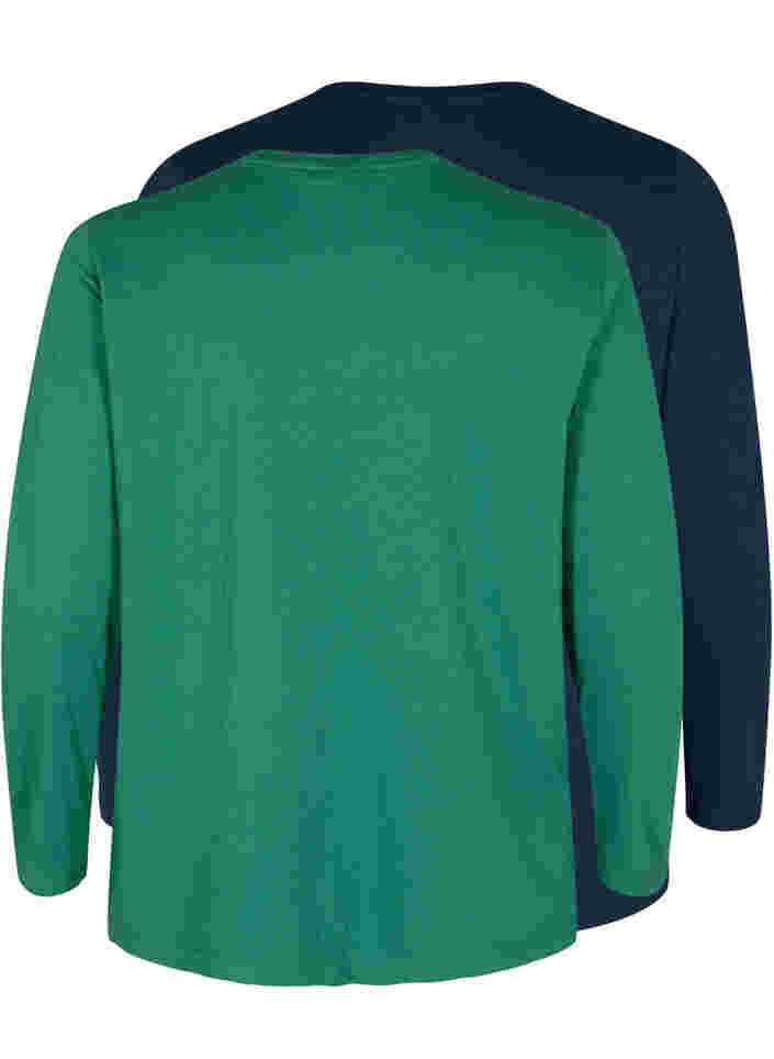 2-pak basis bluse i bomuld, Antique Green/Navy, Packshot image number 1