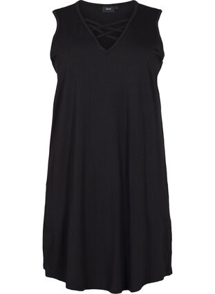 Ærmeløs natkjole med v-hals og string, Black, Packshot image number 0