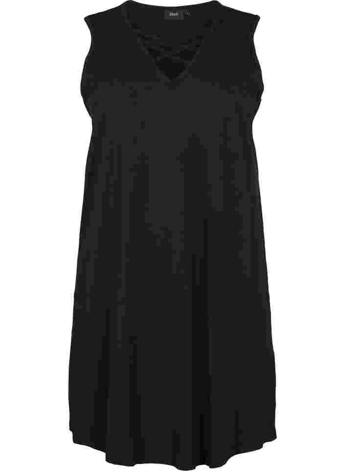 Ærmeløs natkjole med v-hals og string, Black