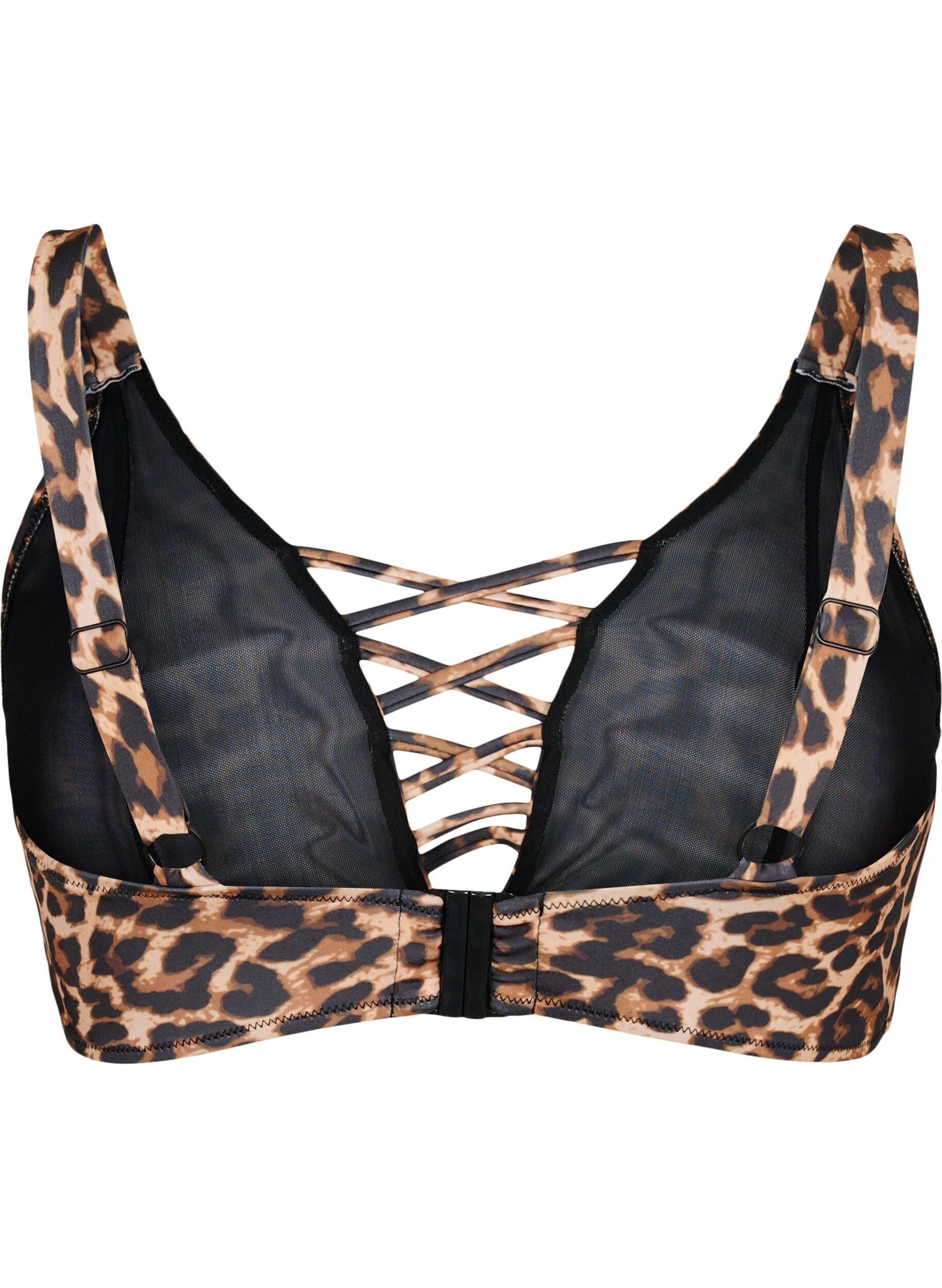 Zizzi Leoprintet bikini bh med stringdetalje, Autentic Leopard, Packshot image number 1