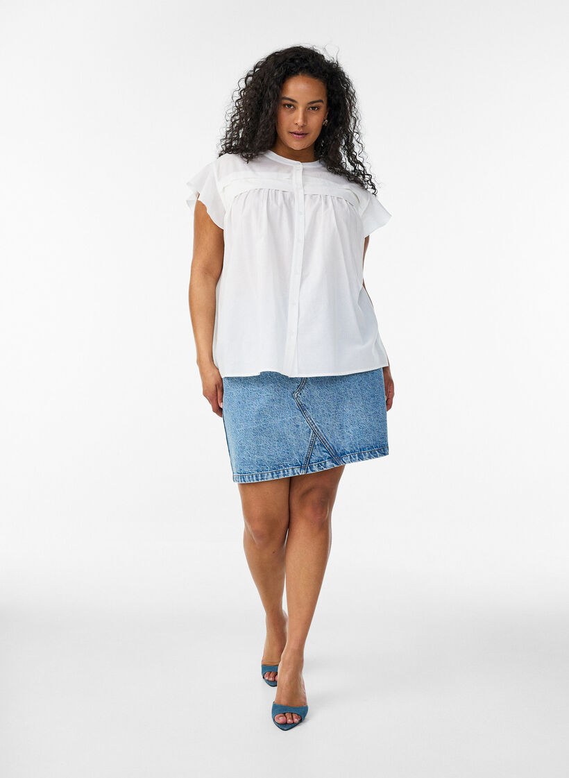 &AElig;rmel&oslash;s skjortebluse i bomuld med A-form, Hvid, Model image number 1