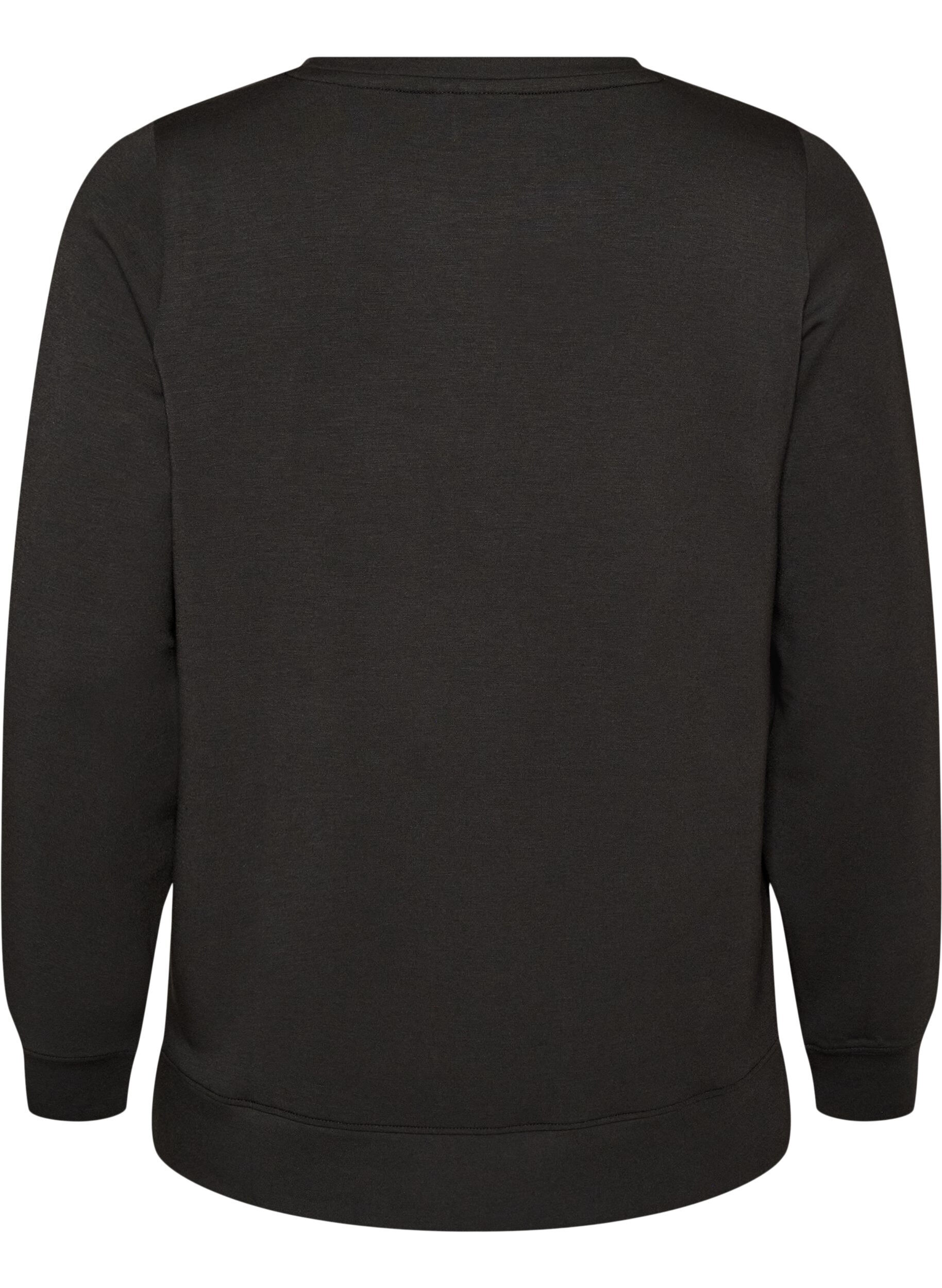 ZizziLang&aelig;rmet jerseybluse med rund hals, Sort, Packshot image number 1