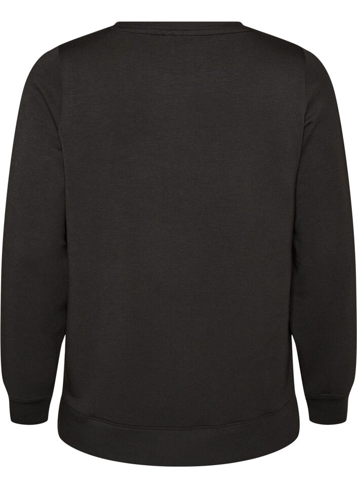 Lang&aelig;rmet jerseybluse med rund hals, Sort, Packshot image number 1