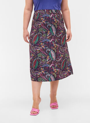 Viskose midi-nederdel i paisleyprint, Multi Paisley, Model image number 2