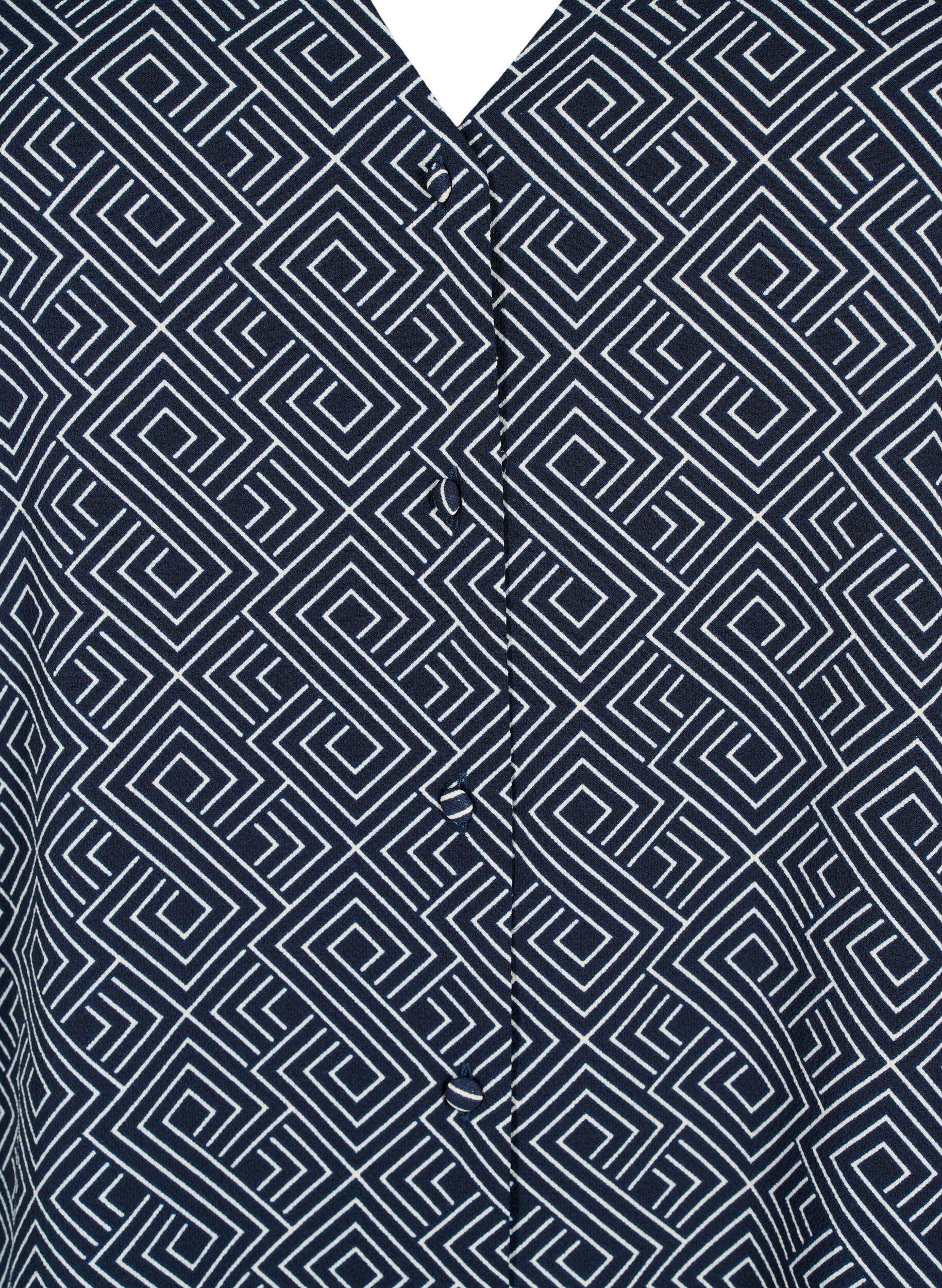 Zizzi Skjortebluse med v-hals og print, Navy Graphic AOP, Packshot image number 2