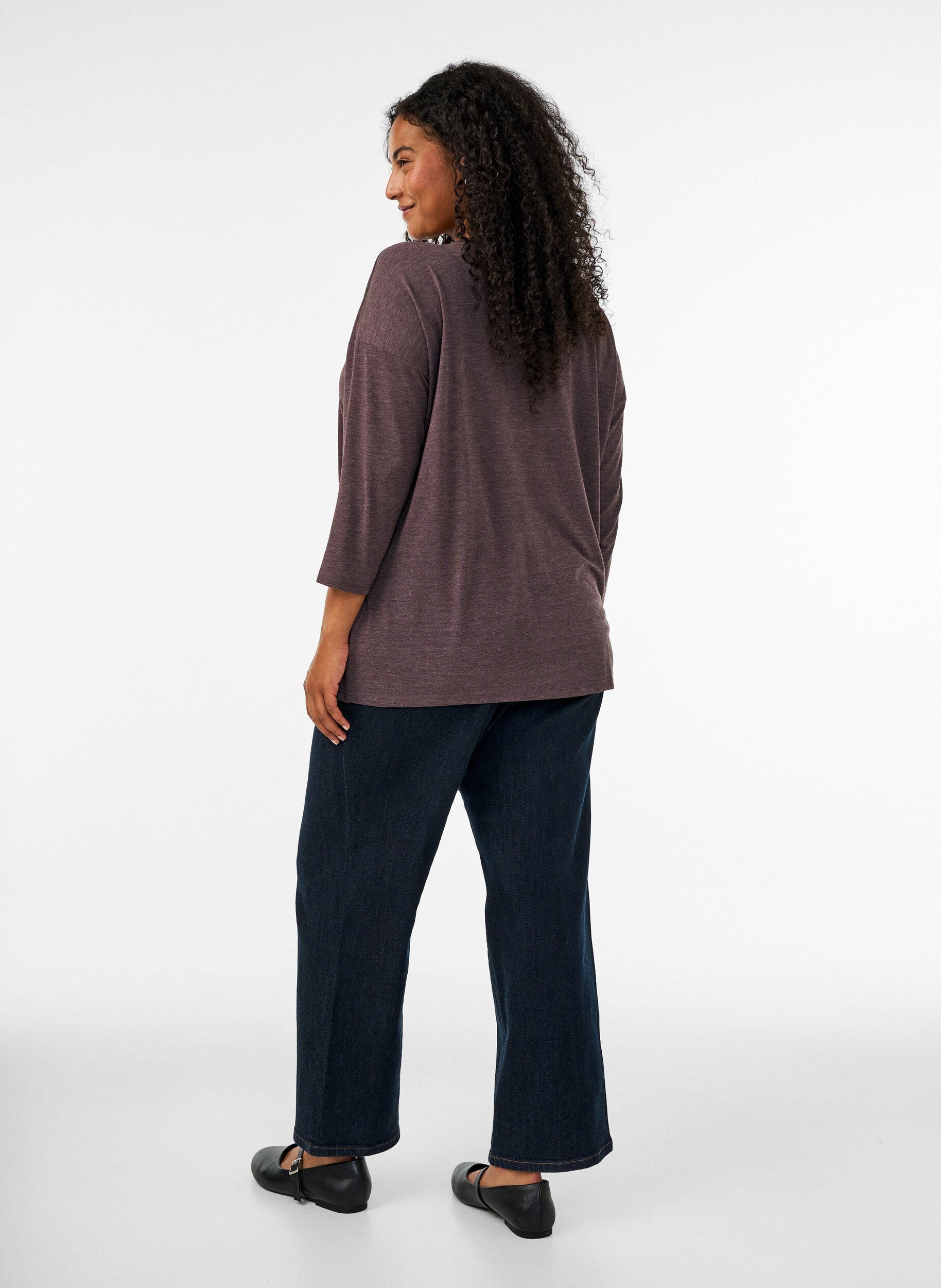 ZizziJerseybluse med 3/4 &aelig;rmer, Brun, Model image number 2