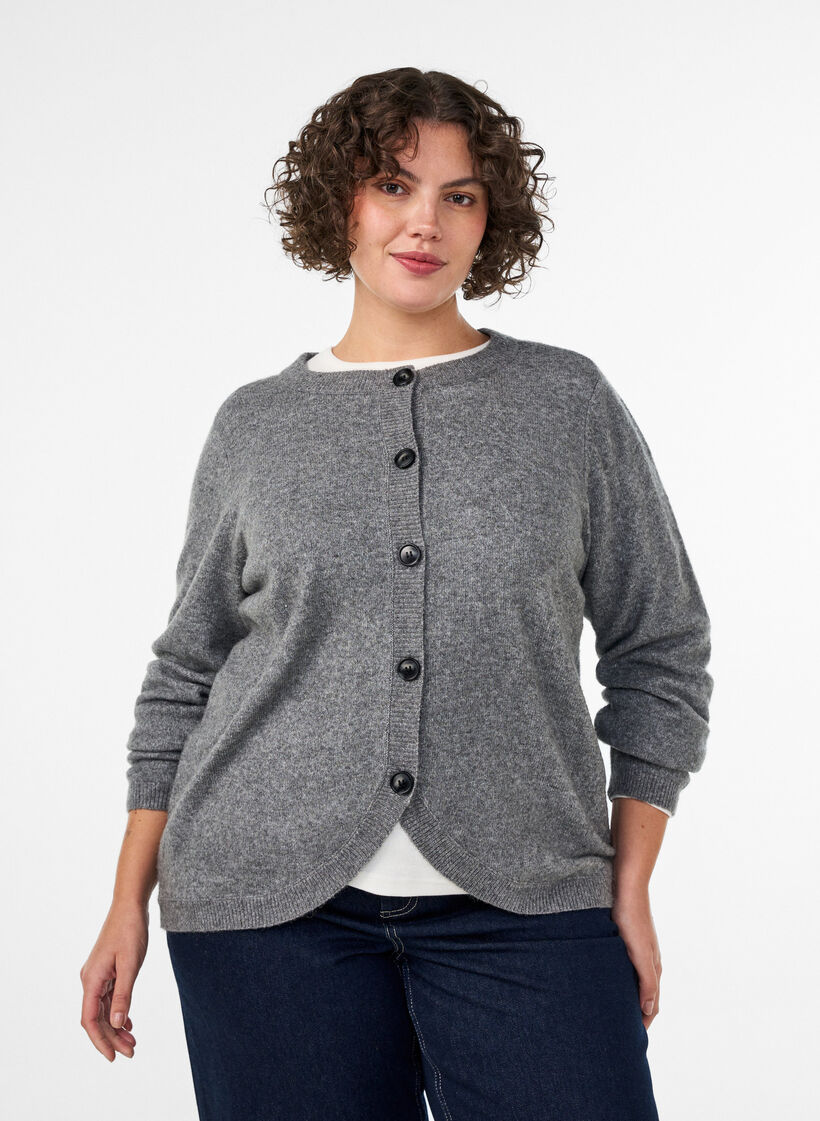 Cardigan med knapper og afrundet front, Gr&aring;, Model image number 0
